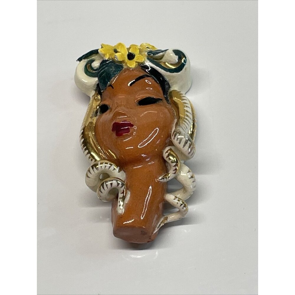 RARE Vintage Copo De Oro 1940s Porcelain Lady's Head Brooch Lin Sticker Read B10 - Picture 11 of 15